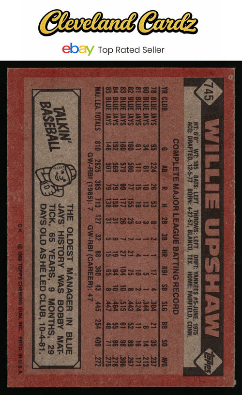 1986 Topps #745 Willie Upshaw