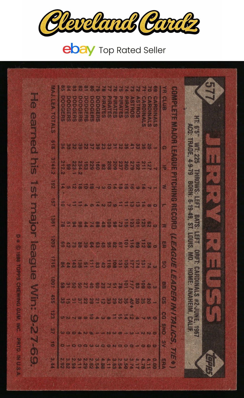 1986 Topps #577 Jerry Reuss