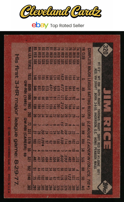 1986 Topps #320 Jim Rice