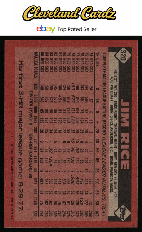 1986 Topps #320 Jim Rice