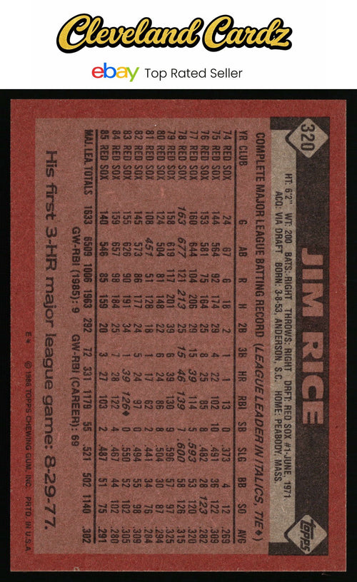 1986 Topps #320 Jim Rice