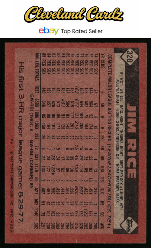 1986 Topps #320 Jim Rice