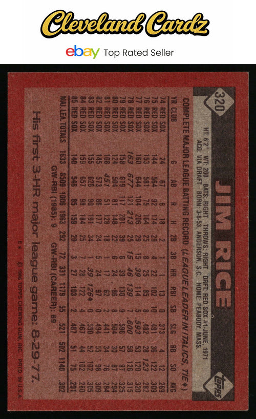 1986 Topps #320 Jim Rice