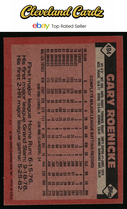 1986 Topps #494 Gary Roenicke