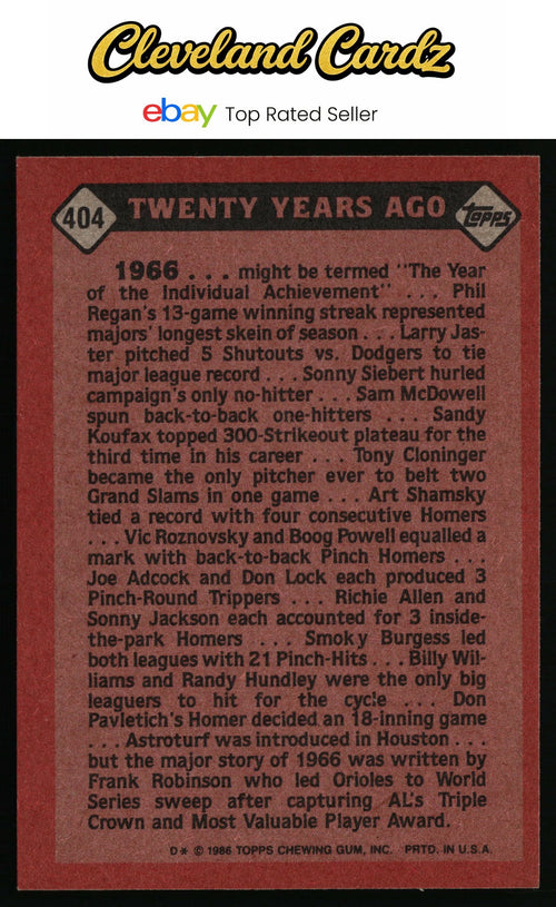 1986 Topps #404 Frank Robinson