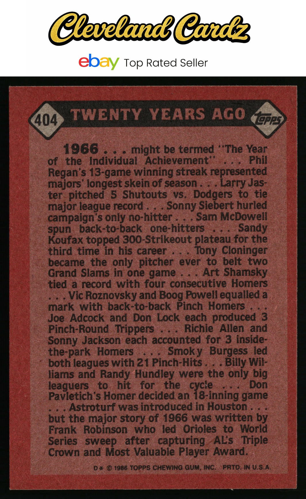 1986 Topps #404 Frank Robinson