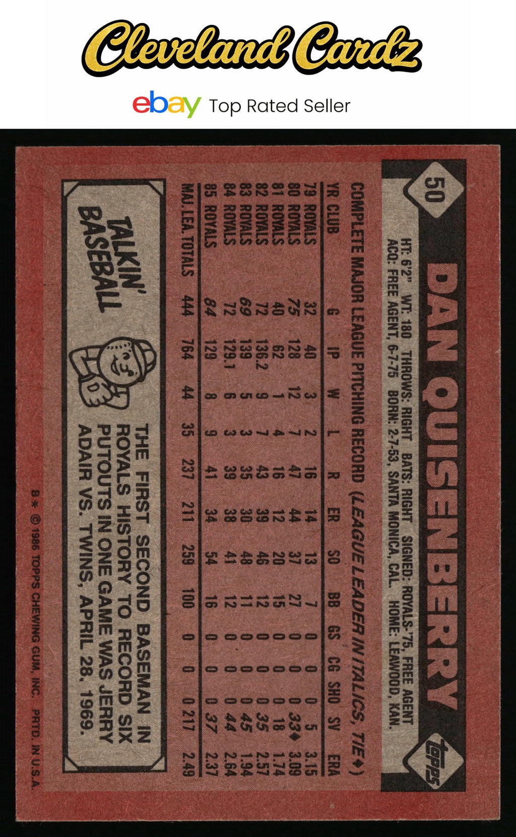 1986 Topps #50 Dan Quisenberry