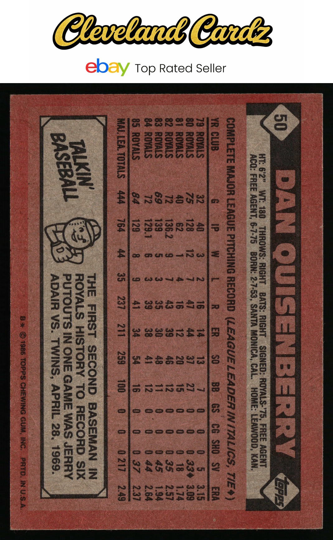 1986 Topps #50 Dan Quisenberry