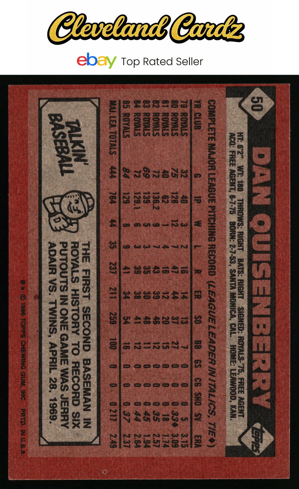 1986 Topps #50 Dan Quisenberry