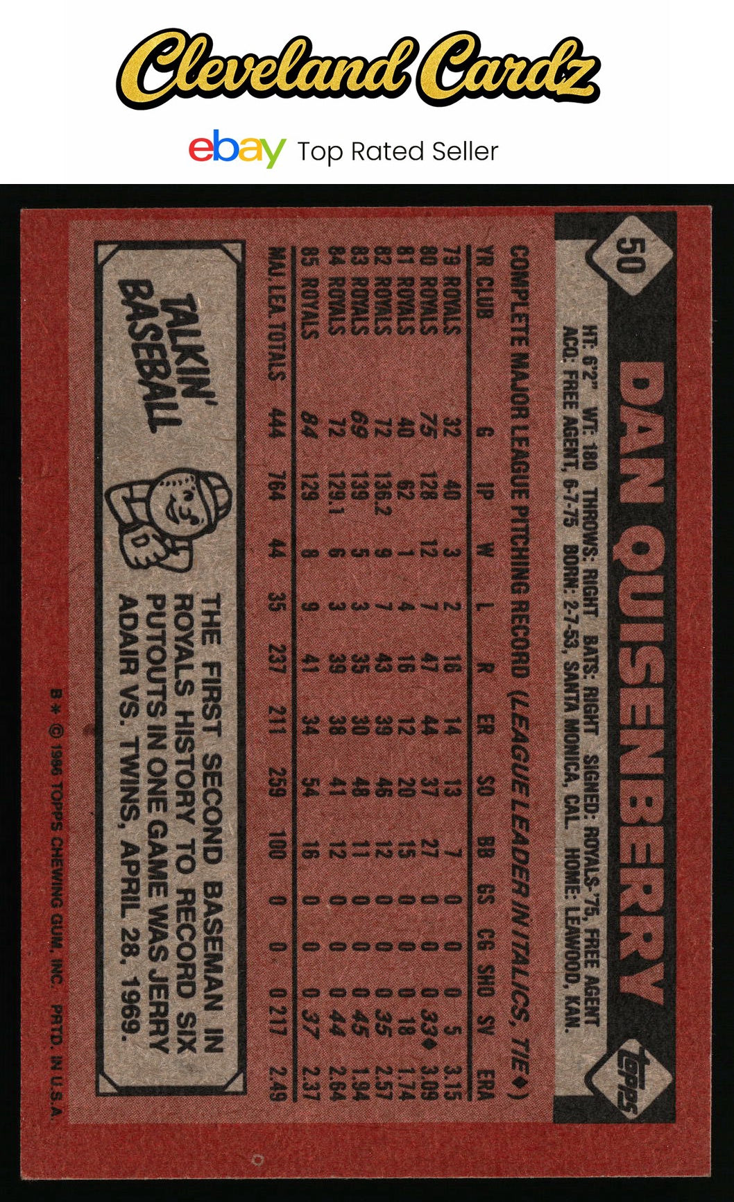 1986 Topps #50 Dan Quisenberry