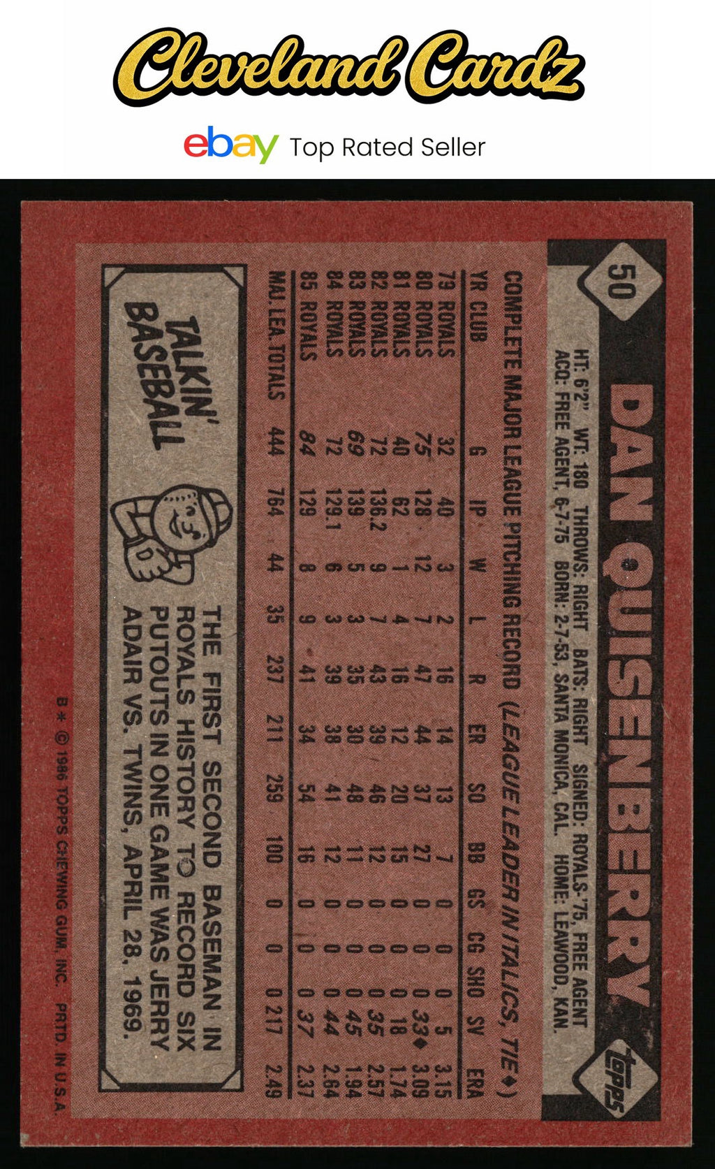 1986 Topps #50 Dan Quisenberry