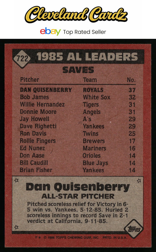 1986 Topps #722 Dan Quisenberry