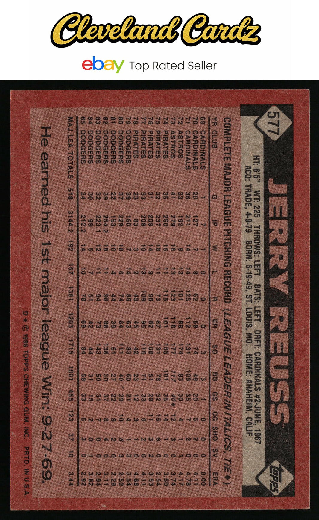 1986 Topps #577 Jerry Reuss