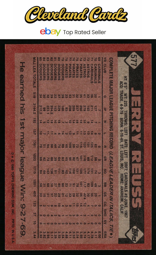 1986 Topps #577 Jerry Reuss