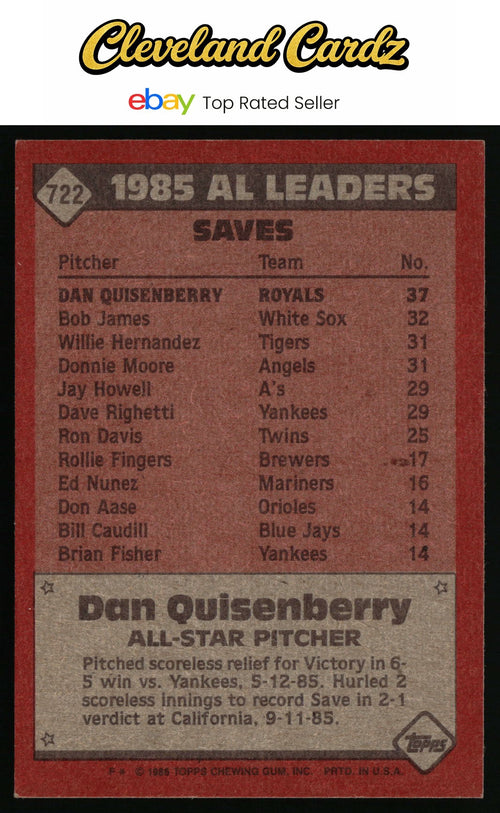 1986 Topps #722 Dan Quisenberry