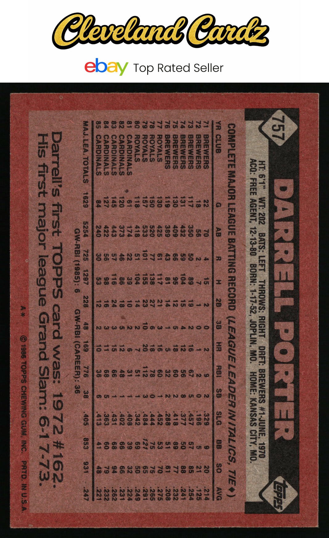 1986 Topps #757 Darrell Porter
