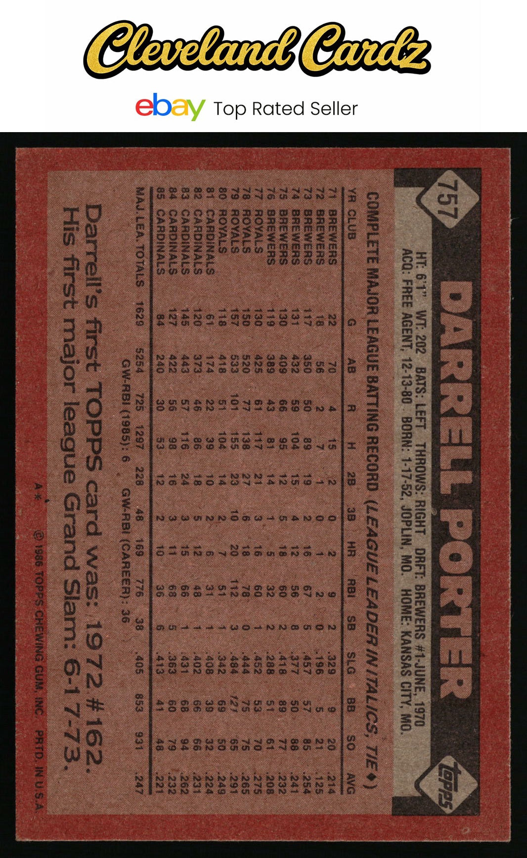1986 Topps #757 Darrell Porter