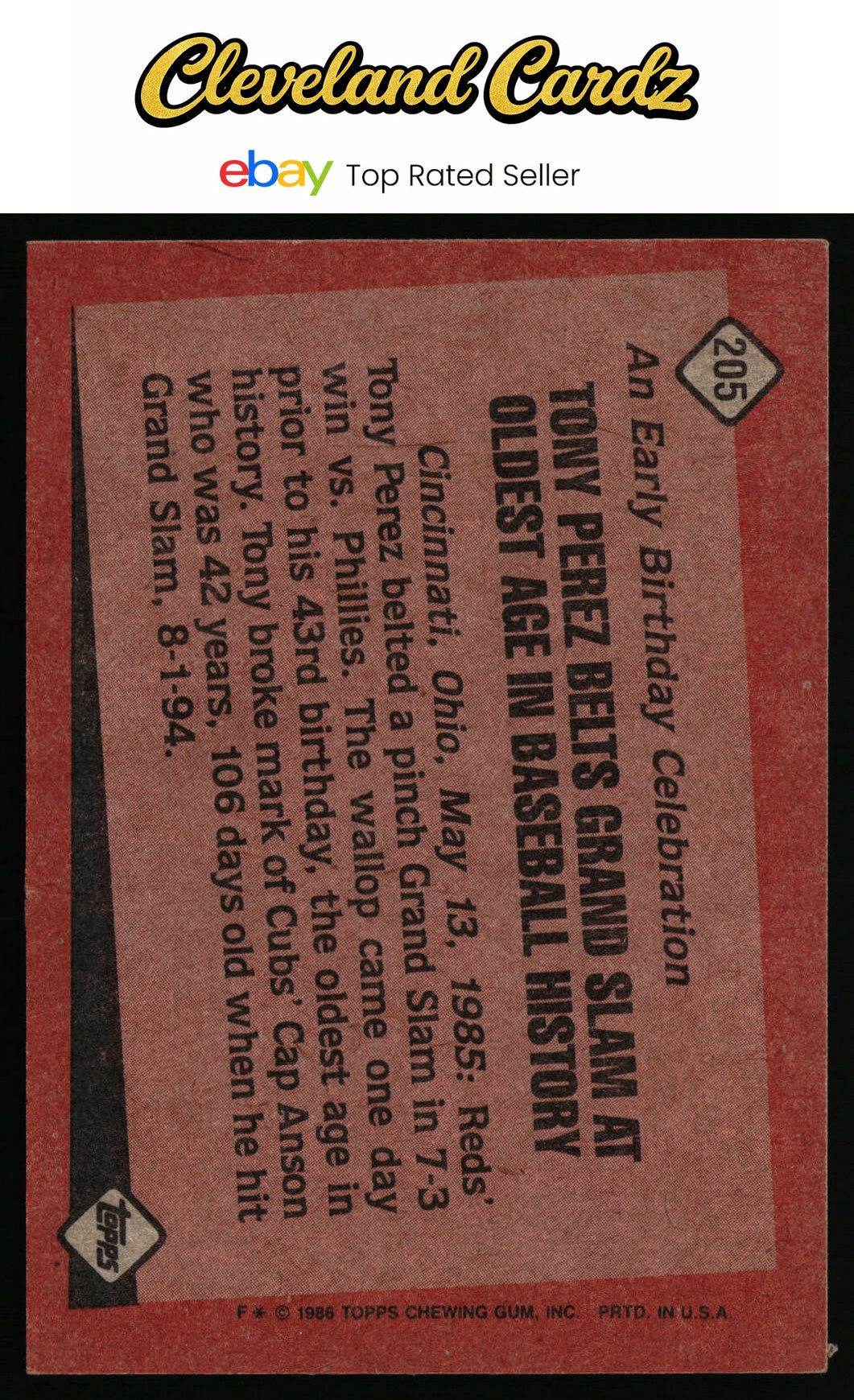 1986 Topps #205 Tony Perez