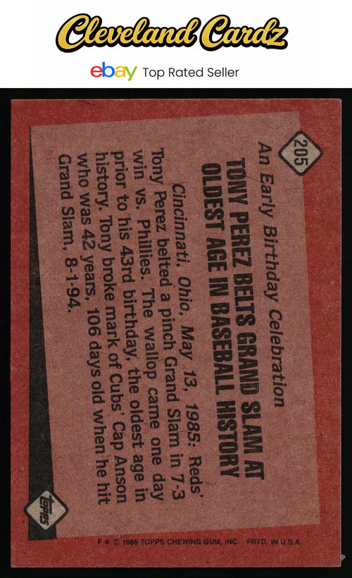 1986 Topps #205 Tony Perez