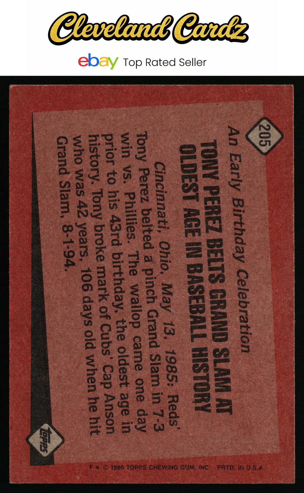 1986 Topps #205 Tony Perez