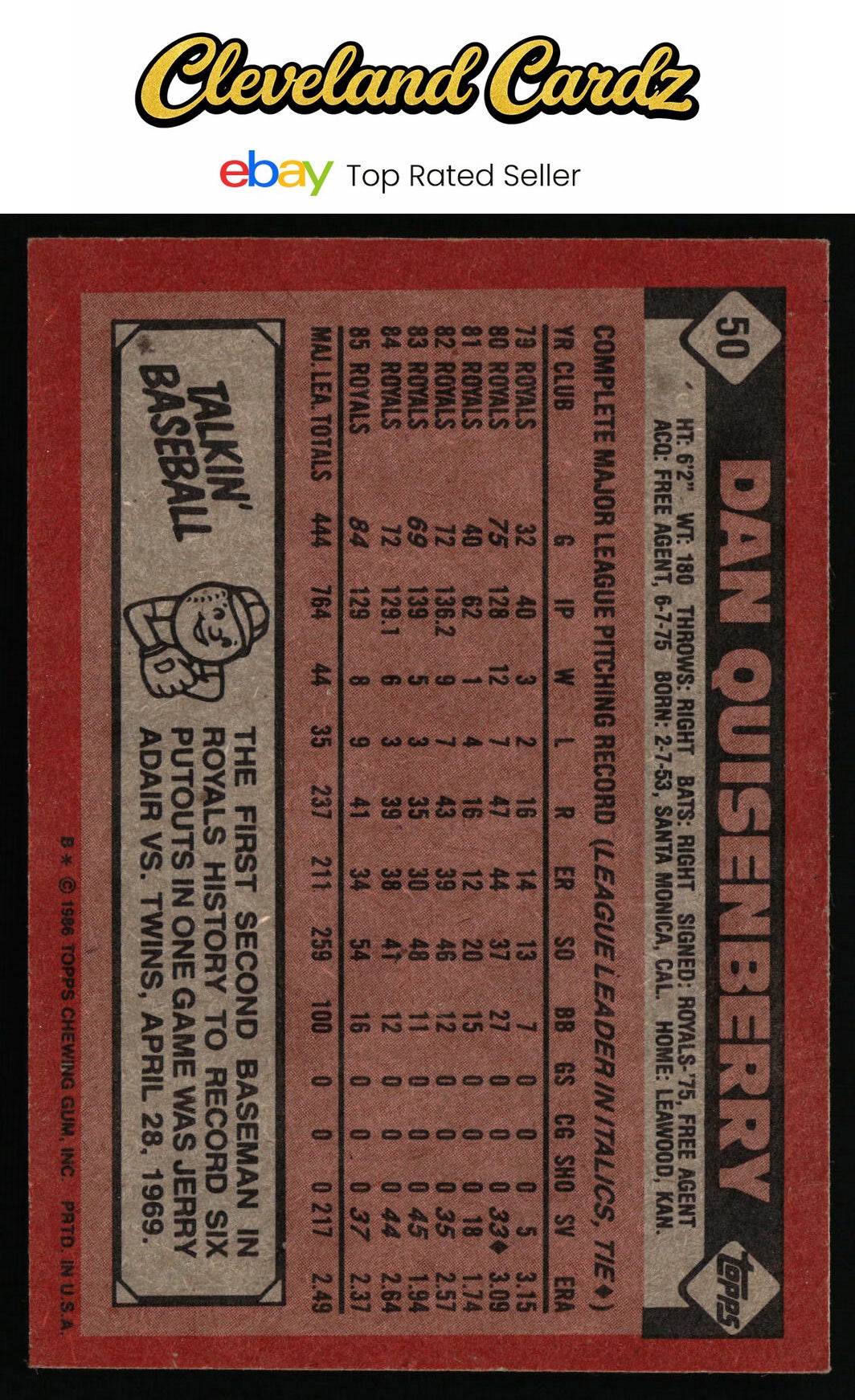 1986 Topps #50 Dan Quisenberry