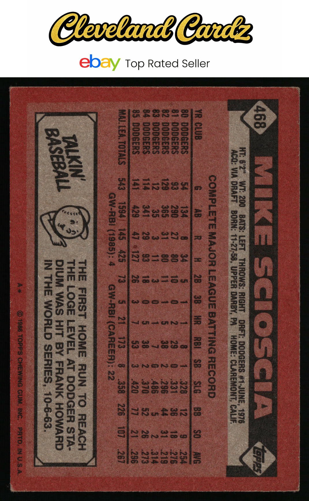 1986 Topps #468 Mike Scioscia