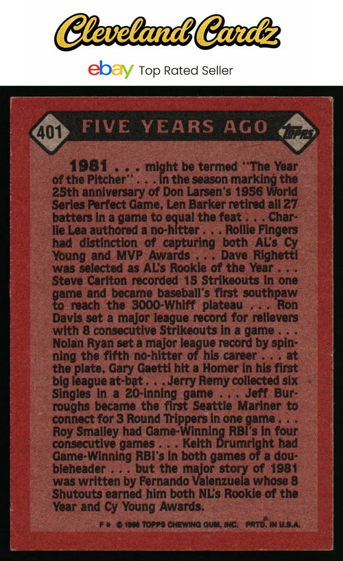 1986 Topps #401 Fernando Valenzuela