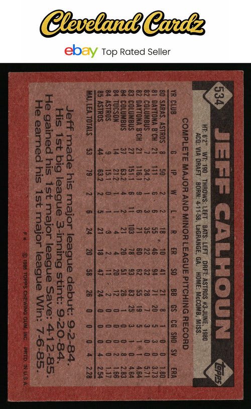 1986 Topps #534 Jeff Calhoun RC