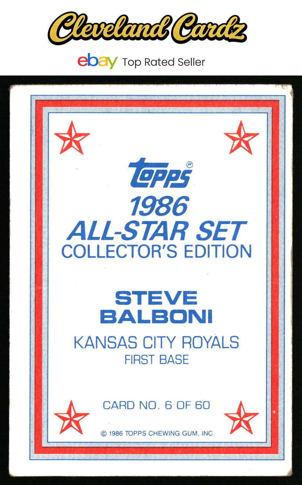 1986 Topps #6 Steve Balboni 1986 All-Star Set Collector's Edition