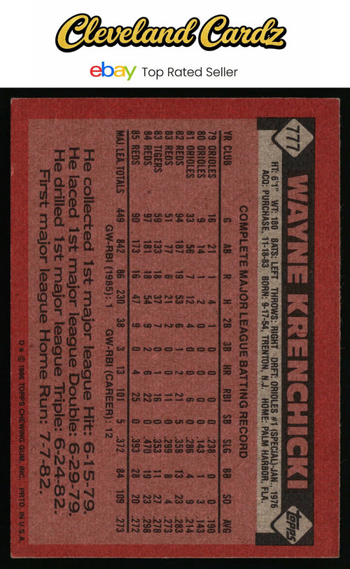 1986 Topps #777 Wayne Krenchicki