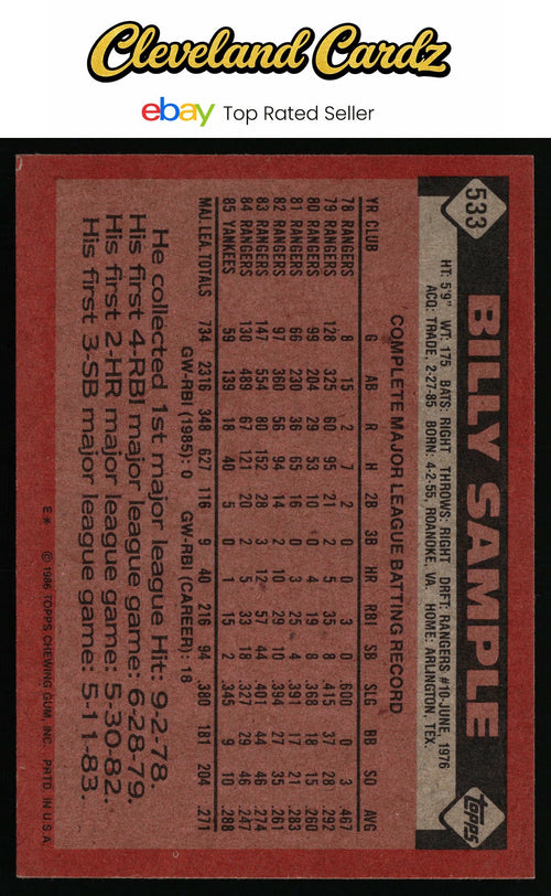 1986 Topps #533 Billy Sample