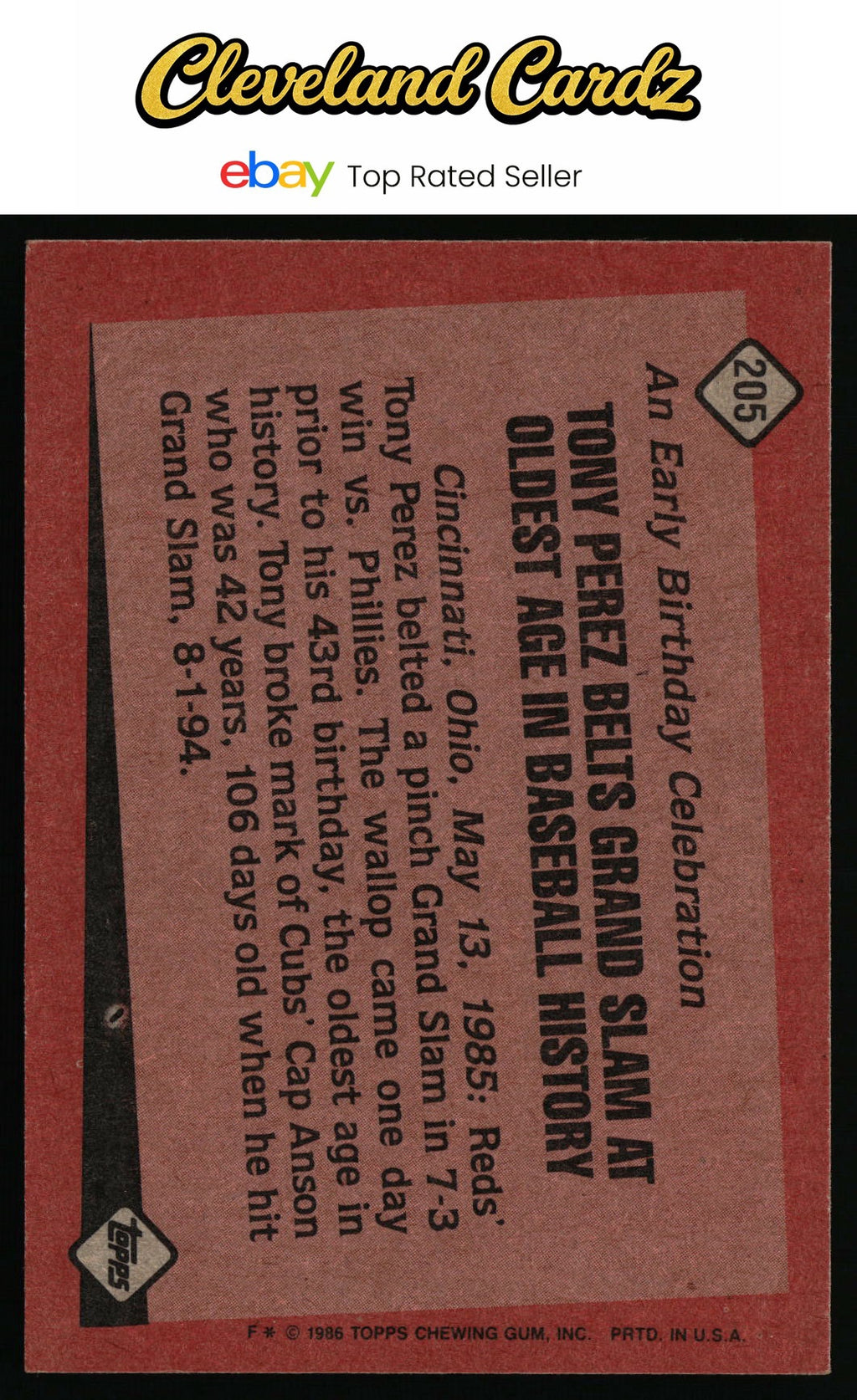 1986 Topps #205 Tony Perez