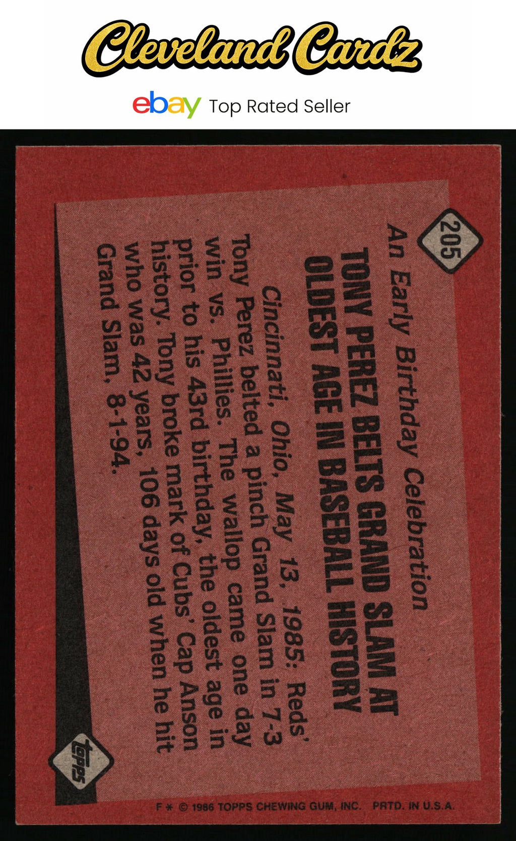 1986 Topps #205 Tony Perez
