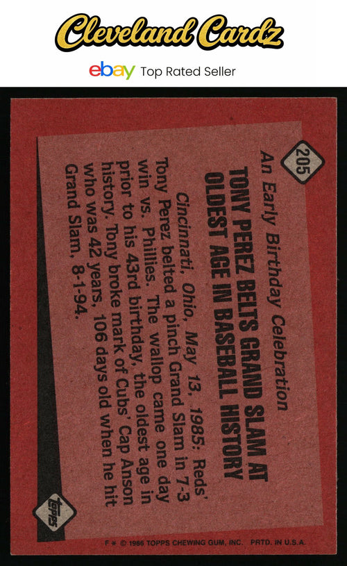 1986 Topps #205 Tony Perez