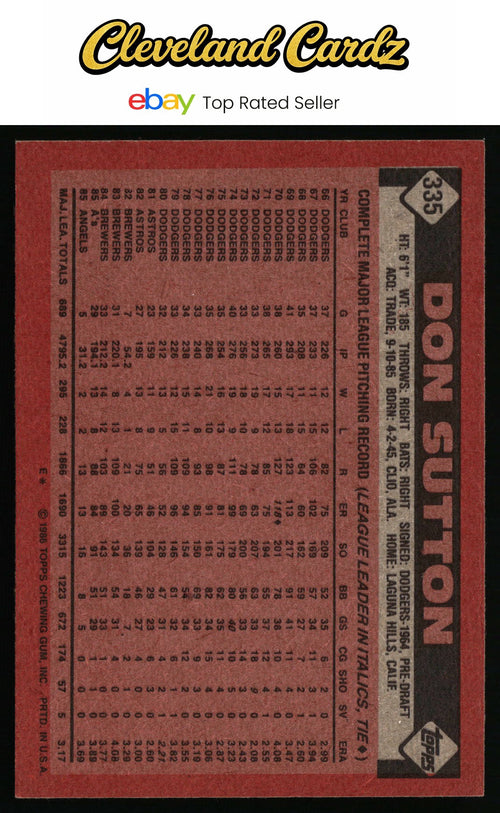 1986 Topps #335 Don Sutton