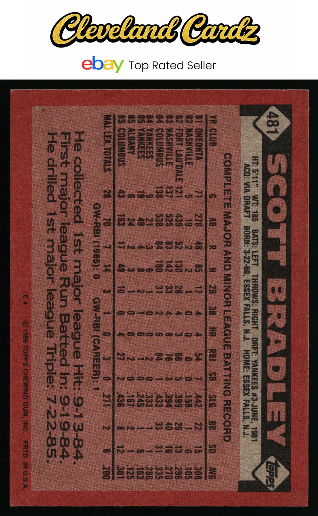 1986 Topps #481 Scott Bradley