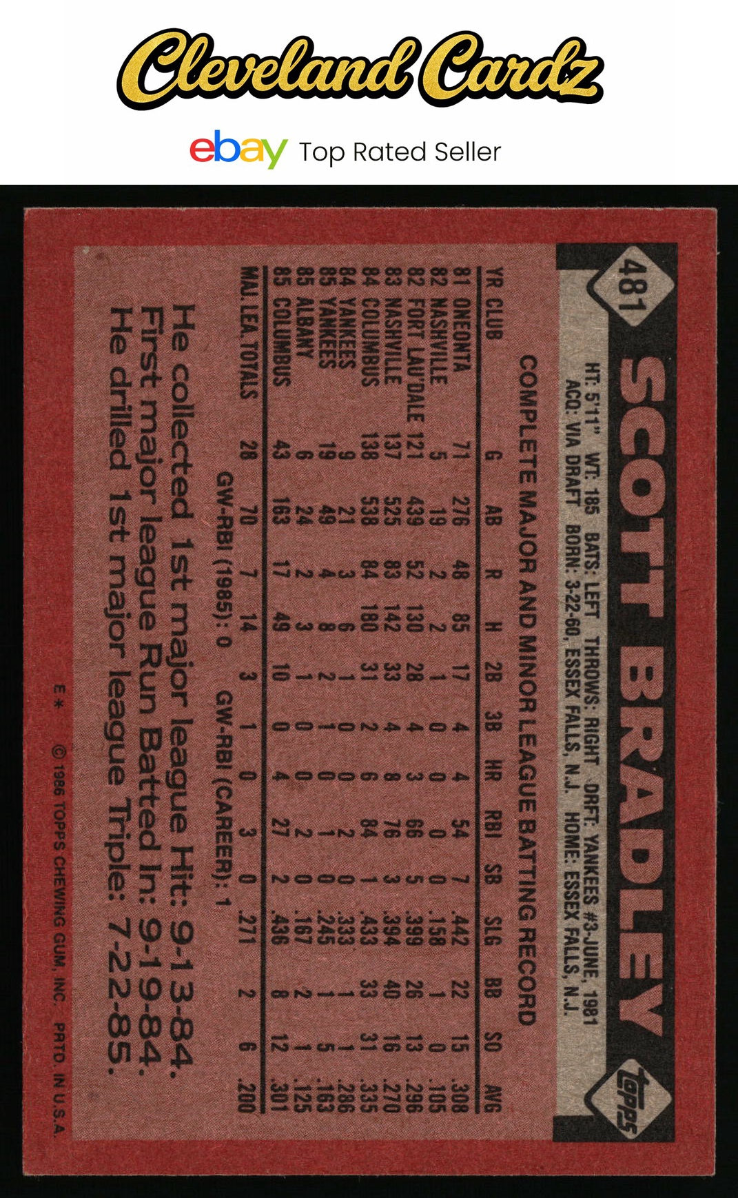 1986 Topps #481 Scott Bradley