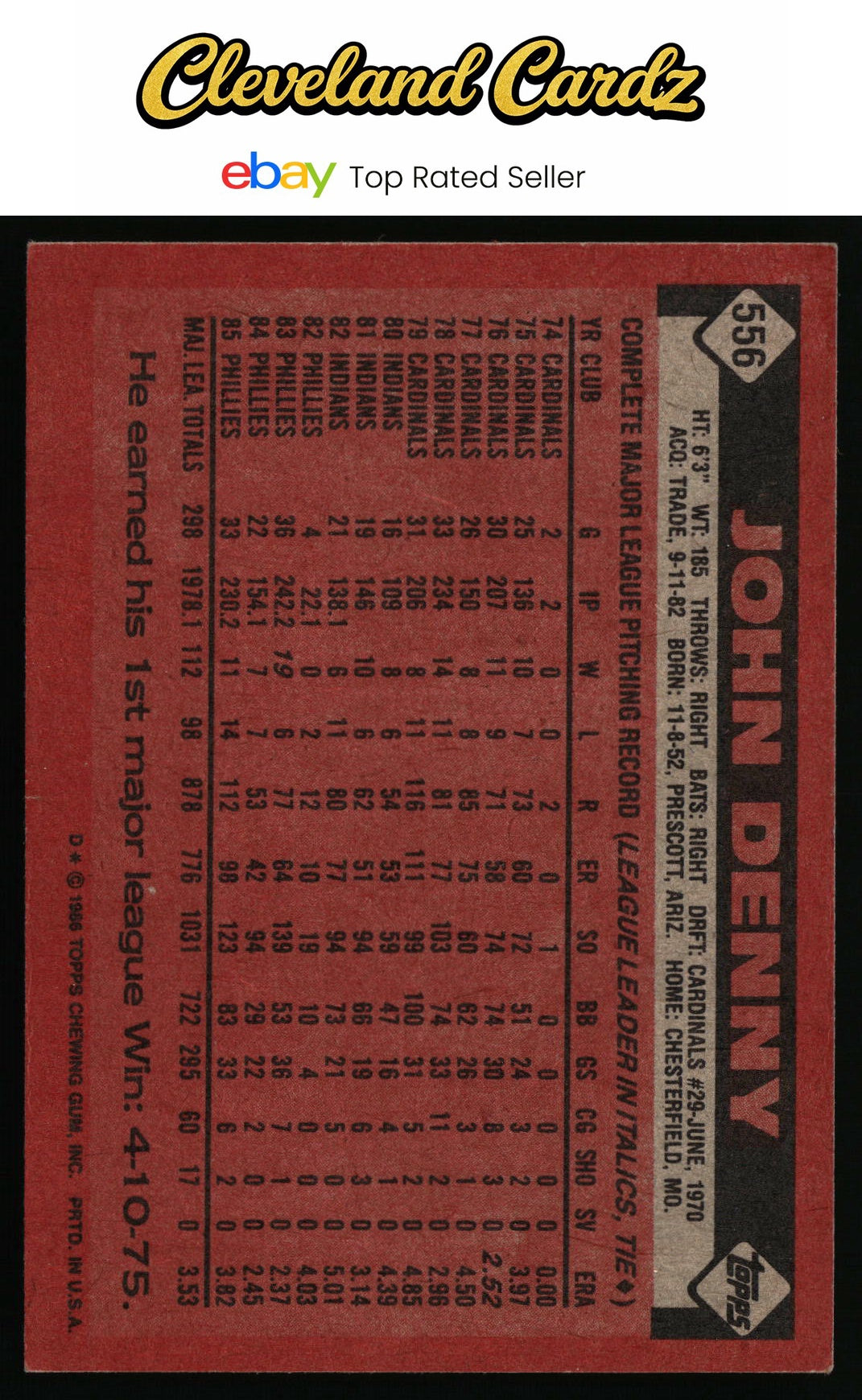 1986 Topps #556 John Denny