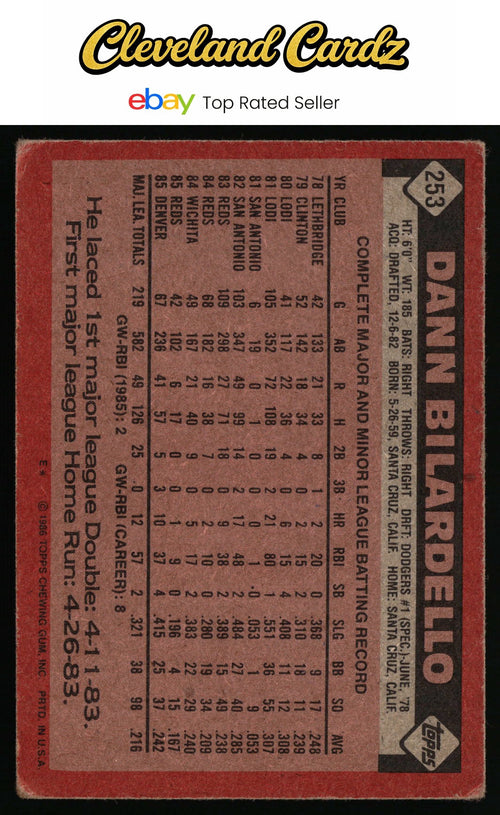 1986 Topps #253 Dann Bilardello