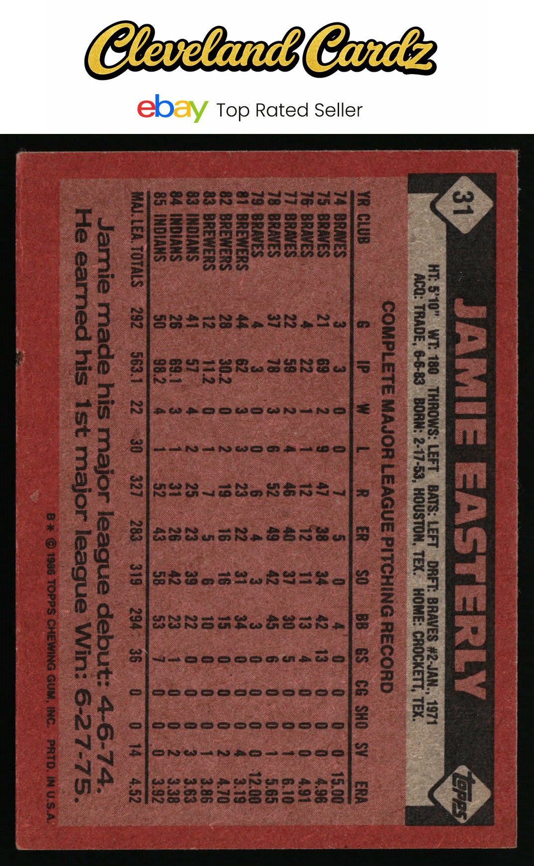 1986 Topps #31 Jamie Easterly