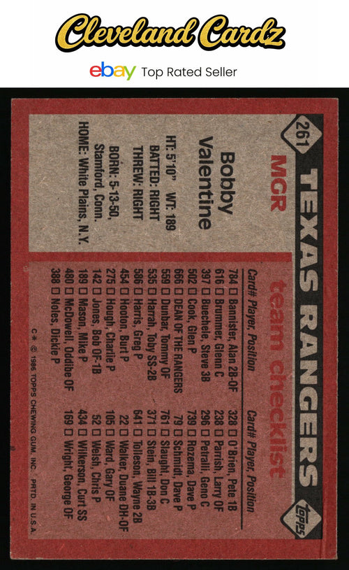 1986 Topps #261 Bobby Valentine