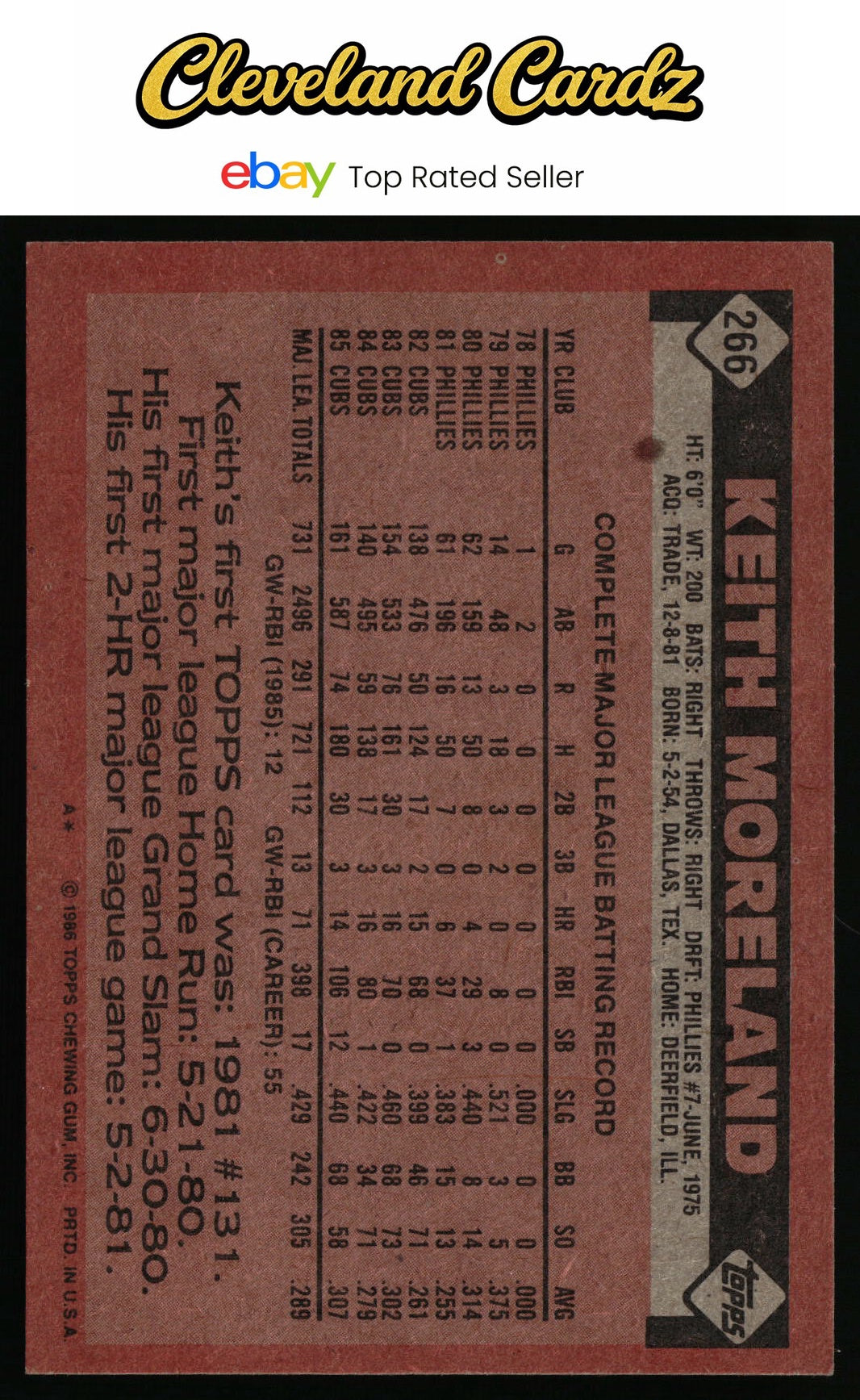 1986 Topps #266 Keith Moreland