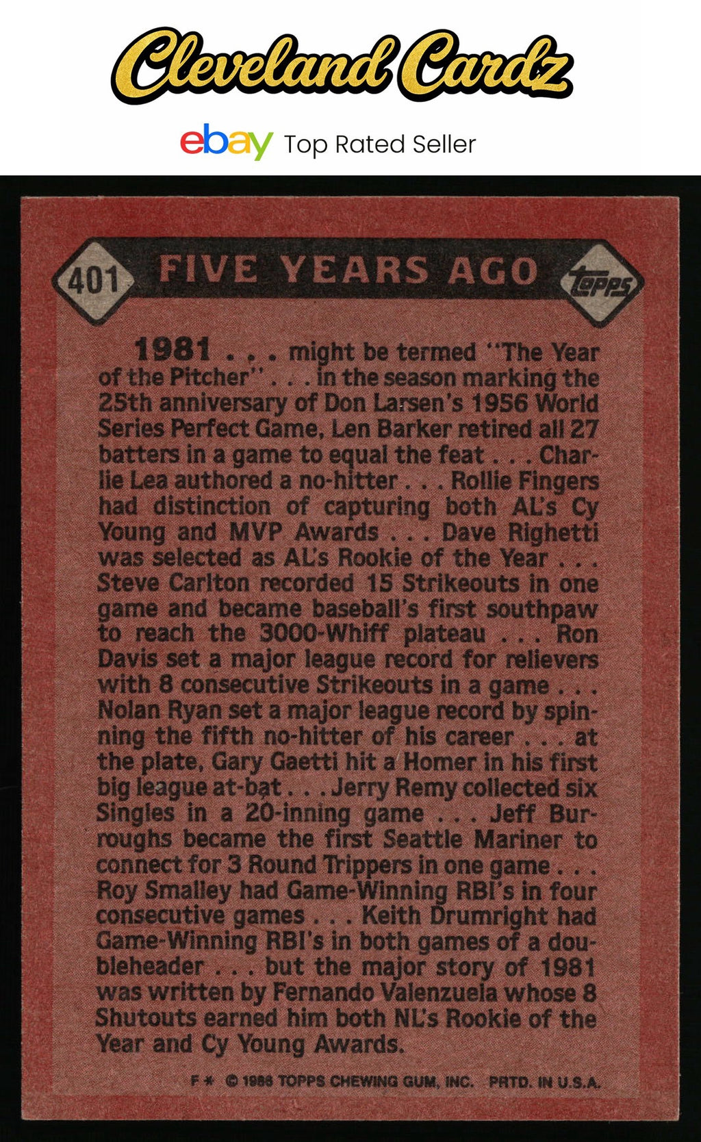 1986 Topps #401 Fernando Valenzuela
