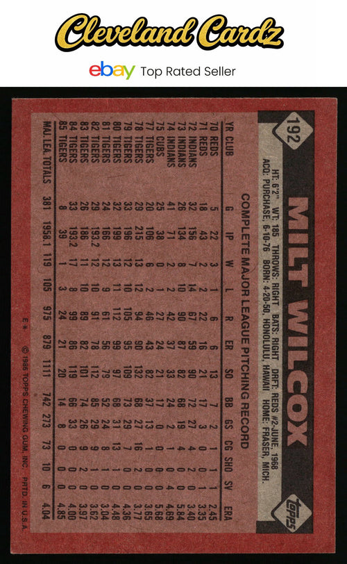 1986 Topps #192 Milt Wilcox