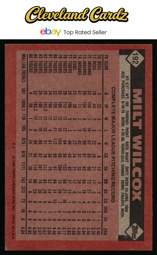 1986 Topps #192 Milt Wilcox