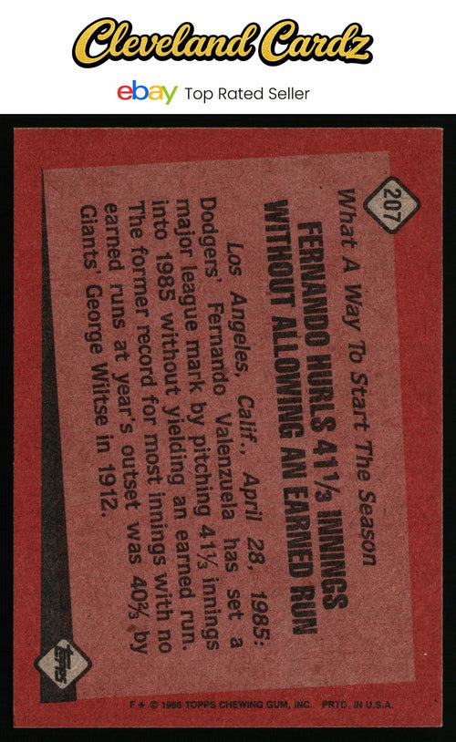 1986 Topps #207 Fernando Valenzuela