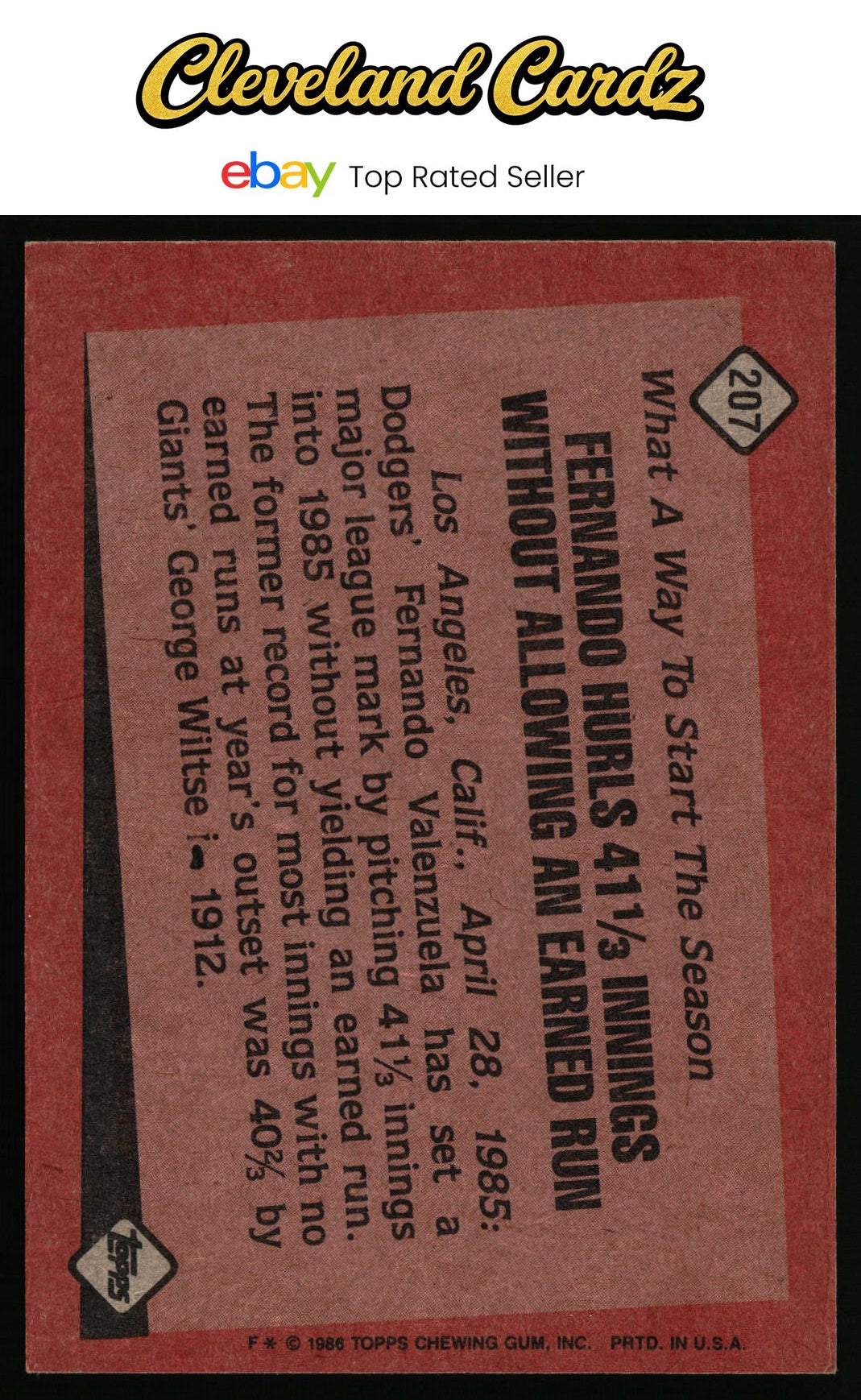 1986 Topps #207 Fernando Valenzuela