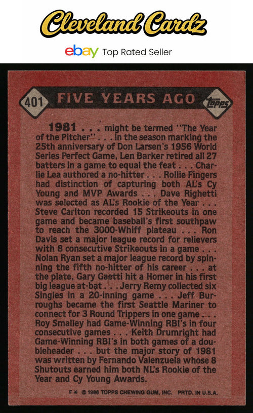 1986 Topps #401 Fernando Valenzuela