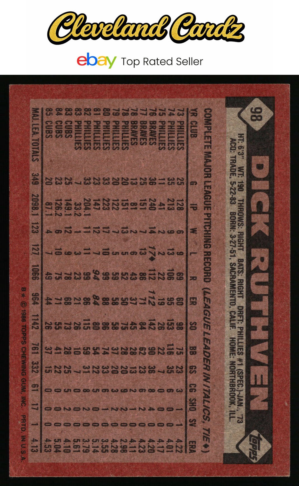 1986 Topps #98 Dick Ruthven