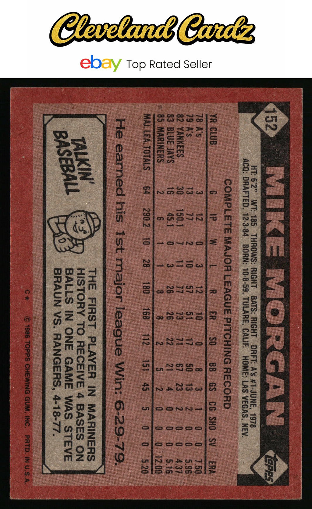 1986 Topps #152 Mike Morgan